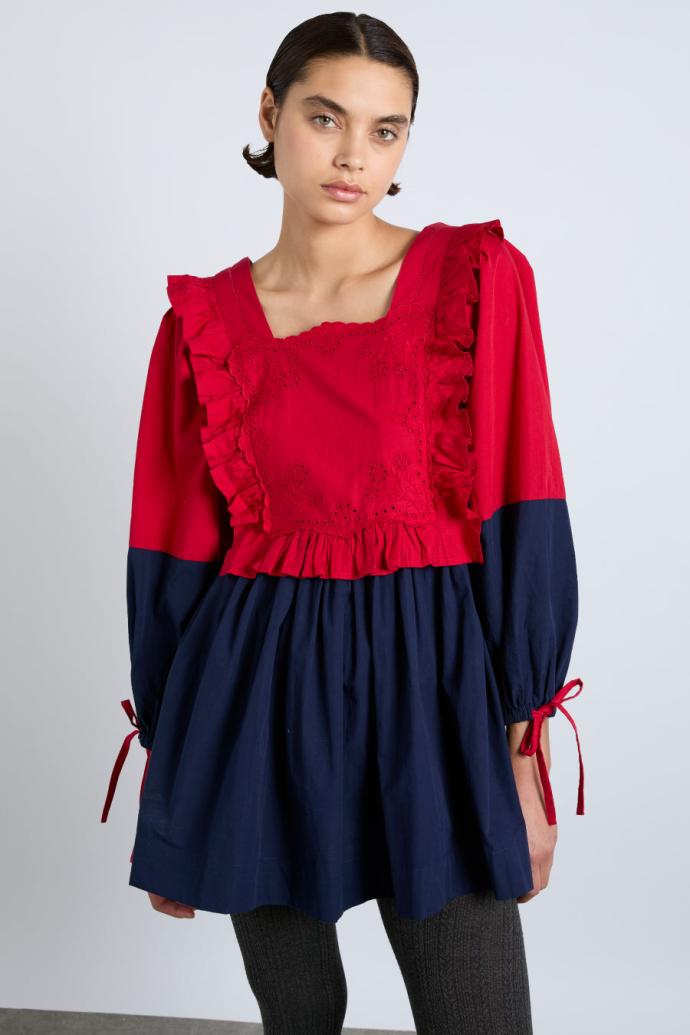 Occasion Wear | Women Damson Madder Piarra Mini Smock Dress - Red &amp; Navy