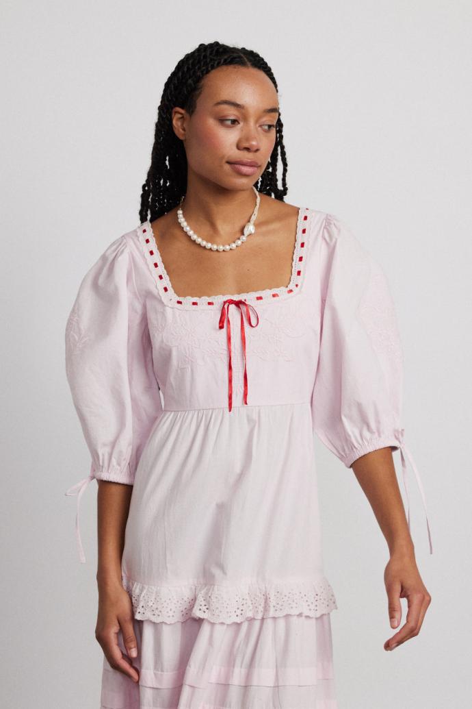 Occasion Wear | Women Damson Madder Rebecca Bow Back Dress - Pink Broderie