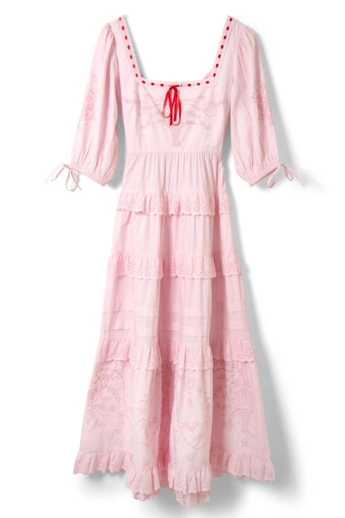 Occasion Wear | Women Damson Madder Rebecca Bow Back Dress - Pink Broderie