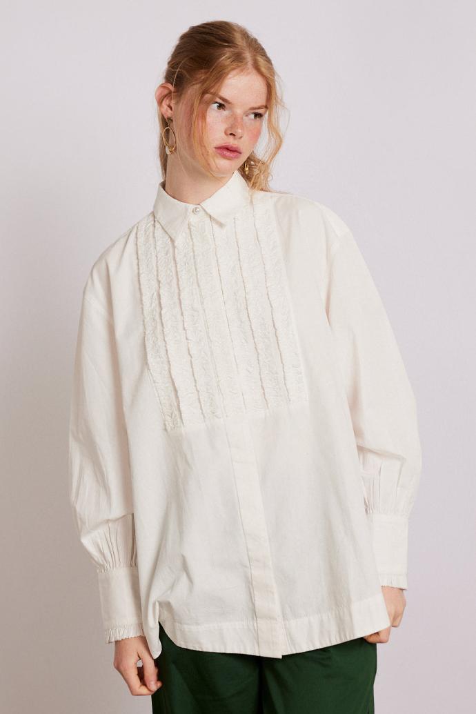 Occasion Wear | Women Damson Madder Tuxedo Ruffle Shirt