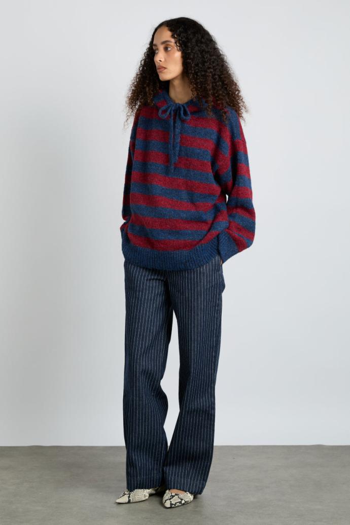 Pullover &amp; Fleeces | Women Damson Madder Riley Knit Hoodie - Red Navy Stripe