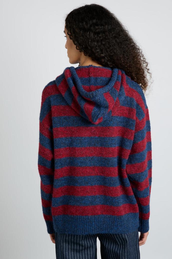 Pullover &amp; Fleeces | Women Damson Madder Riley Knit Hoodie - Red Navy Stripe