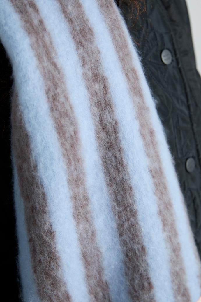 Scarves | Women Damson Madder Chocolate &amp; Baby Blue Fluffy Stripe Scarf
