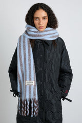 Scarves | Women Damson Madder Chocolate &amp; Baby Blue Fluffy Stripe Scarf