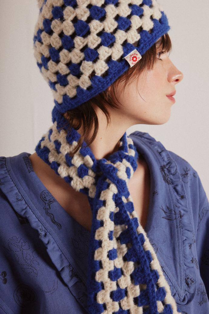 Scarves | Women Damson Madder Crochet Stripe Scarf - Blue