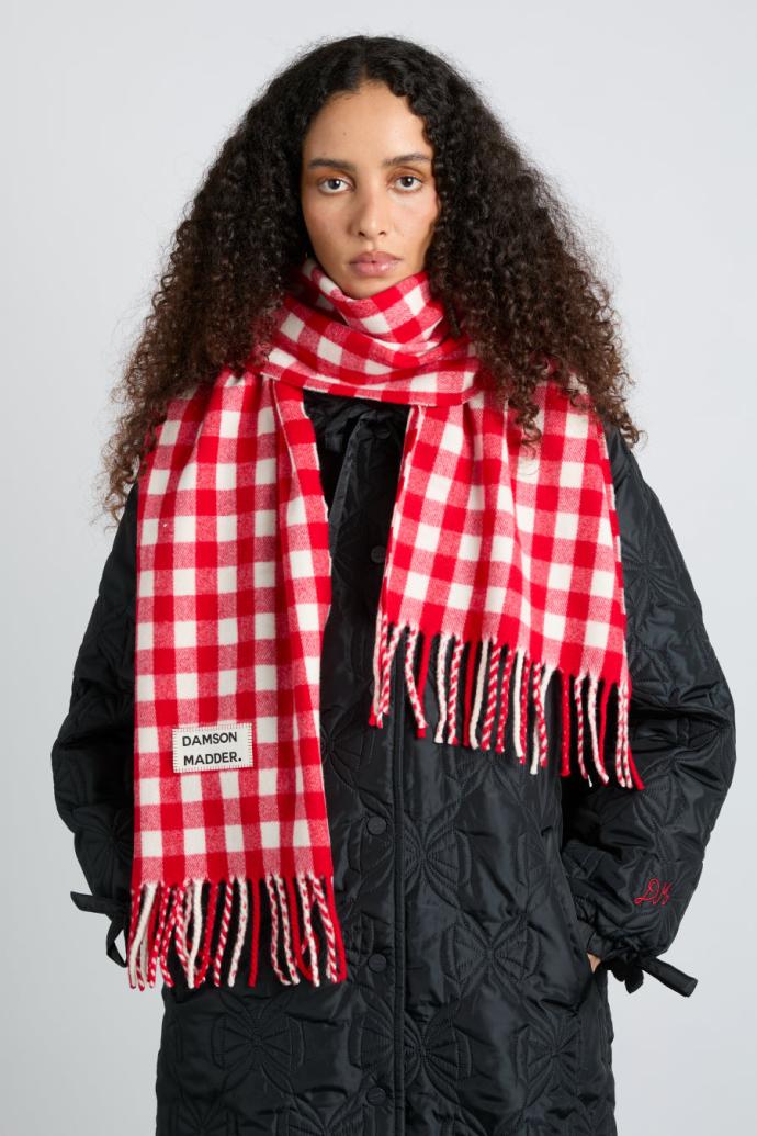 Scarves | Women Damson Madder Gingham Scarf In Responsible Wool - Red