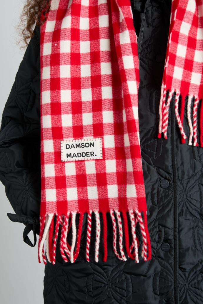 Scarves | Women Damson Madder Gingham Scarf In Responsible Wool - Red