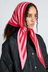 Scarves | Women Damson Madder Knitted Triangle Headscarf In Pink &amp; Red Stripe