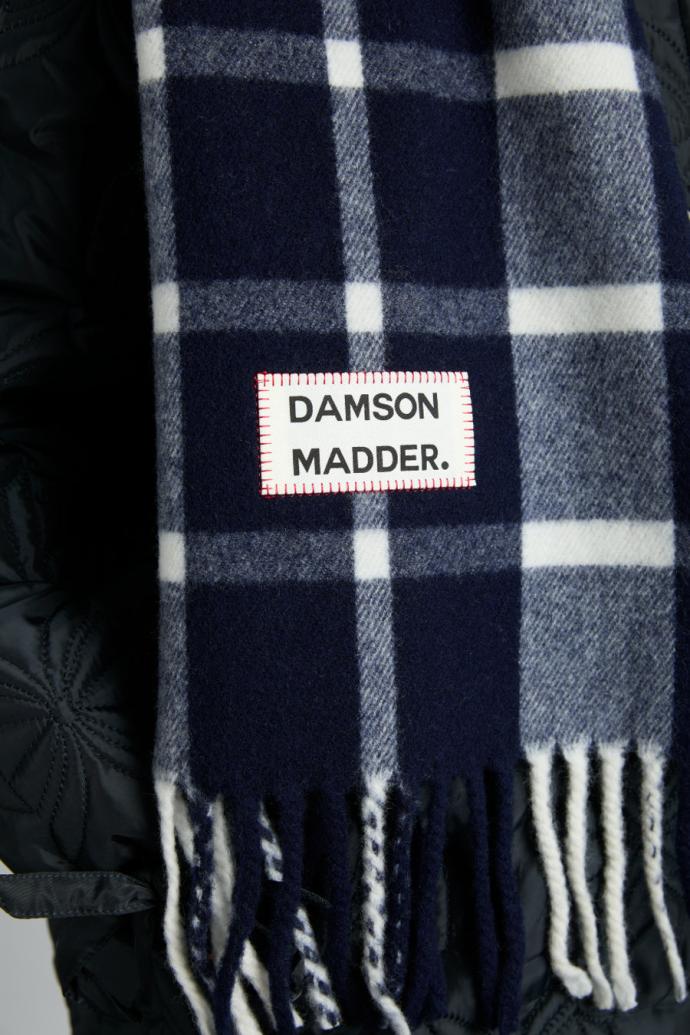 Scarves | Women Damson Madder Navy &amp; Ecru Check Scarf In Responsible Wool