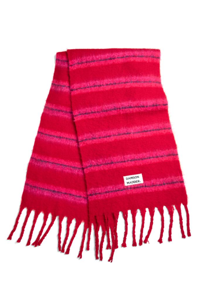 Scarves | Women Damson Madder Pink &amp; Red Fluffy Stripe Scarf