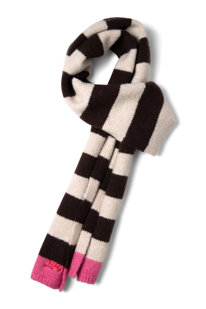 Scarves | Women Damson Madder Skinny Stripe Scarf In Choc &amp; Ecru