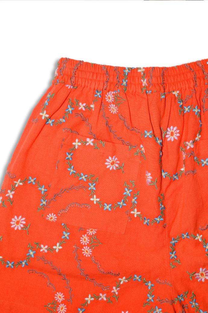 Shorts | Women Damson Madder Table Cloth Shorts - Red Flower Embroidery