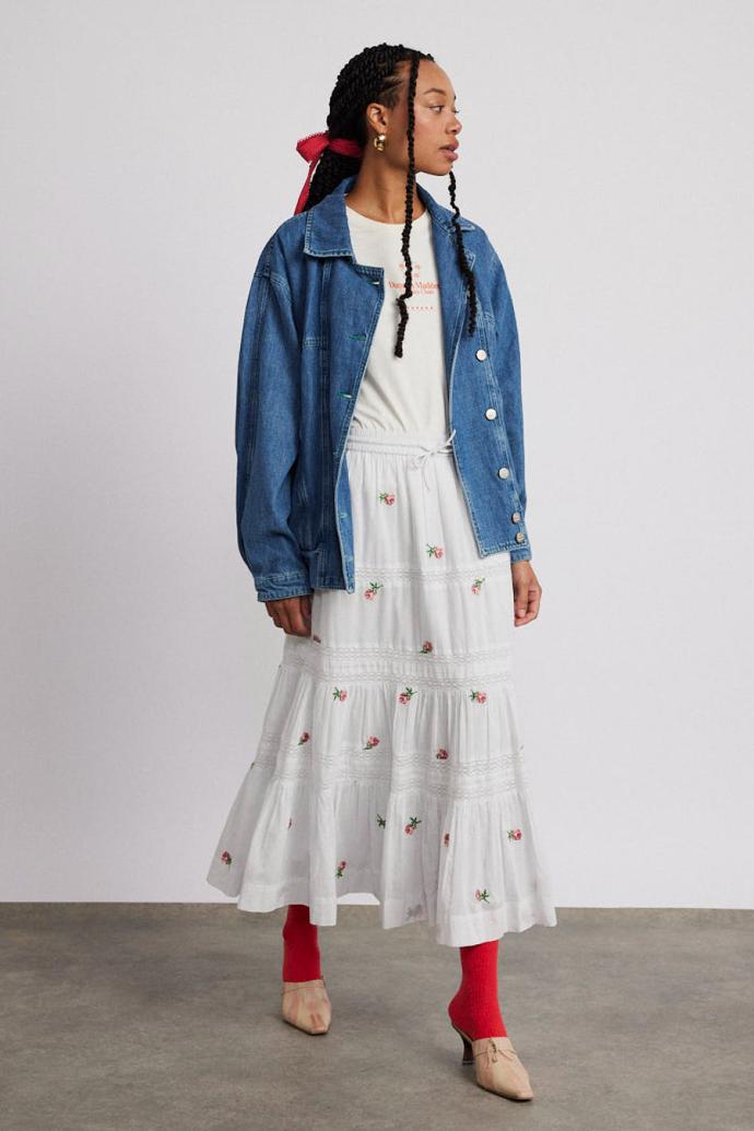 Skirts | Women Damson Madder Eden Lace Midi Skirt - Rose Embroidery