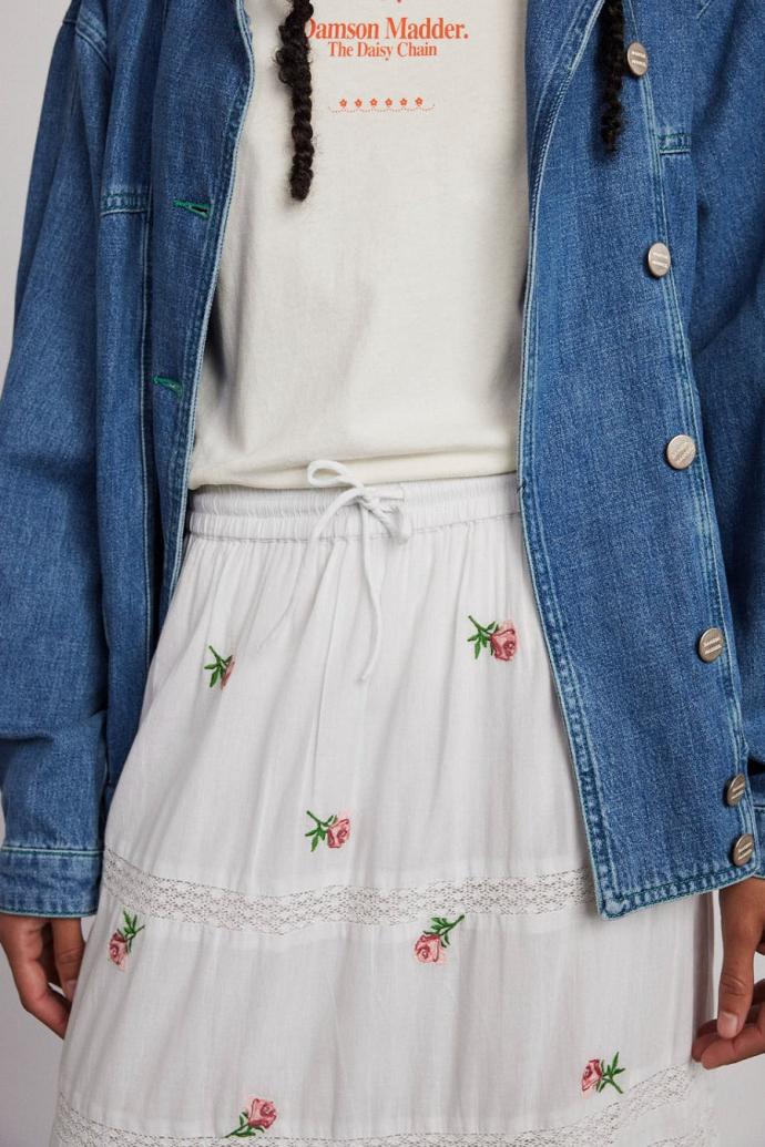 Skirts | Women Damson Madder Eden Lace Midi Skirt - Rose Embroidery