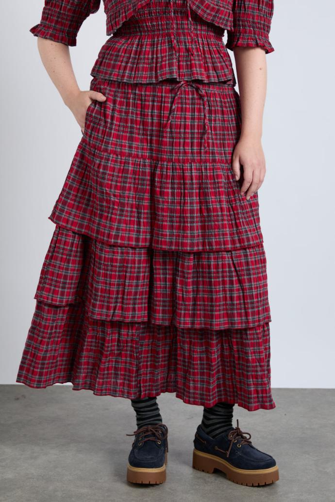 Skirts | Women Damson Madder Malika Ra Ra Midi Skirt - Red Check