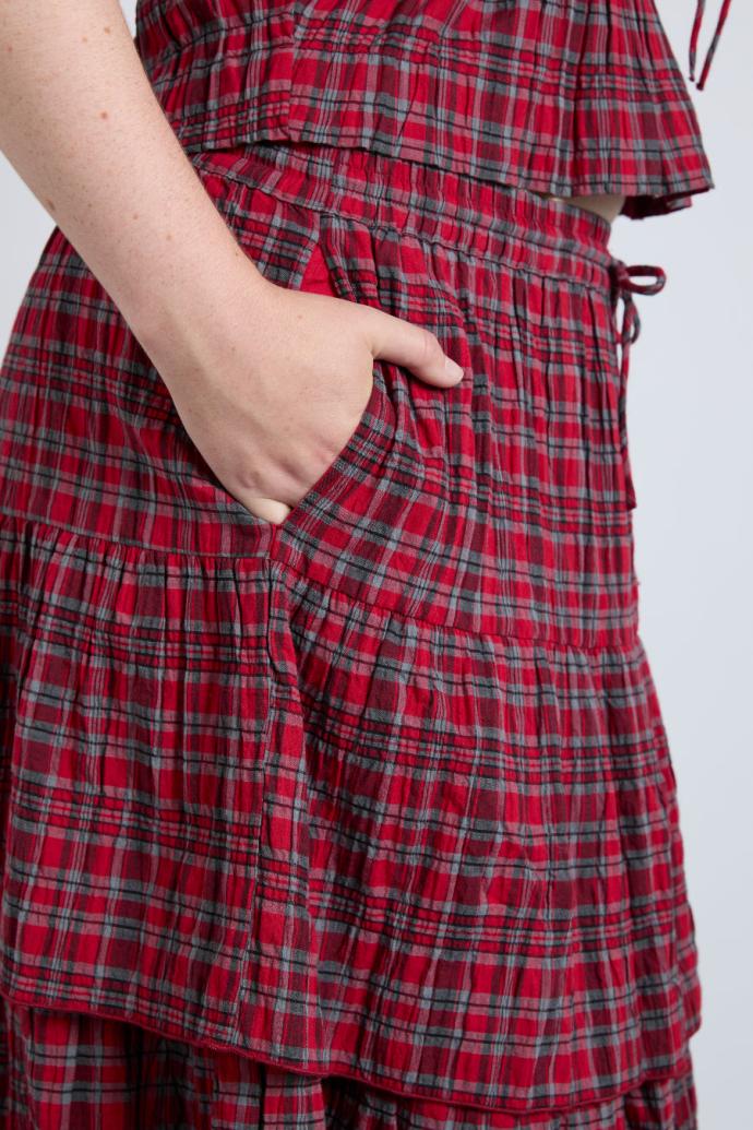 Skirts | Women Damson Madder Malika Ra Ra Midi Skirt - Red Check