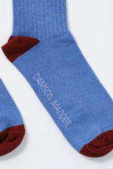 Socks | Women Damson Madder Calf Length Socks - Blue &amp; Burgundy Stripe
