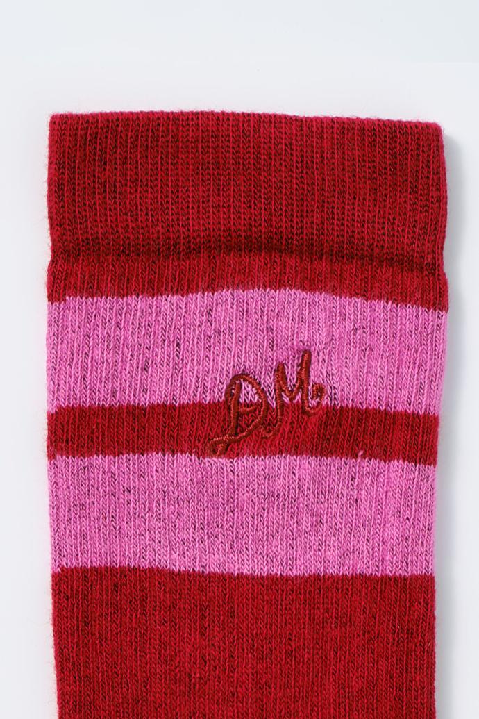 Socks | Women Damson Madder Calf Length Socks - Red &amp; Pink Stripe