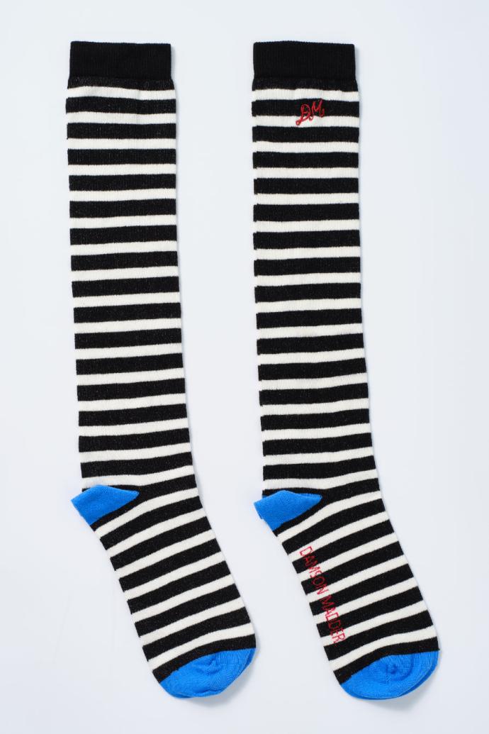 Socks | Women Damson Madder Knee Length Socks - Black &amp; White Stripe