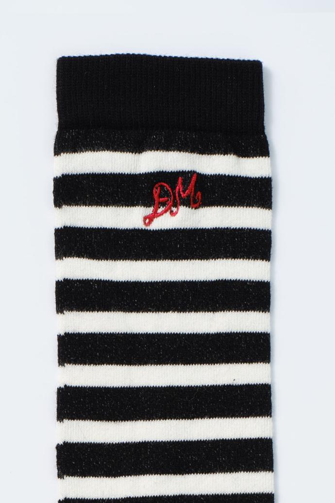 Socks | Women Damson Madder Knee Length Socks - Black &amp; White Stripe