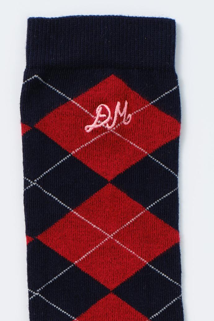 Socks | Women Damson Madder Knee Length Socks - Navy Argyle