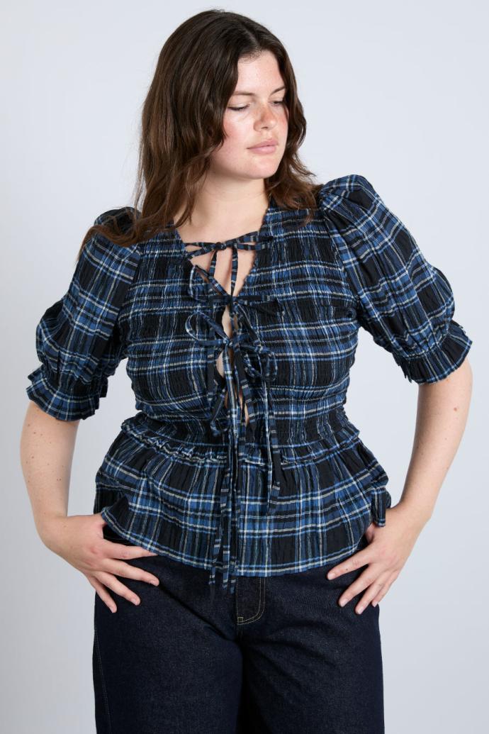 Tops | Women Damson Madder Bluebelle Blouse - Navy Check