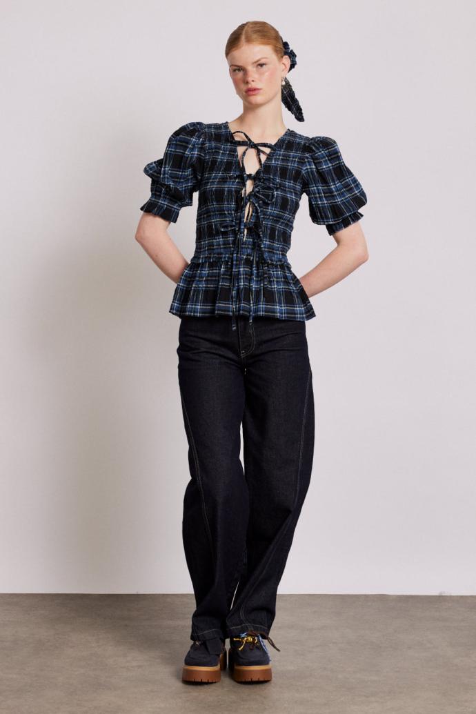 Tops | Women Damson Madder Bluebelle Blouse - Navy Check