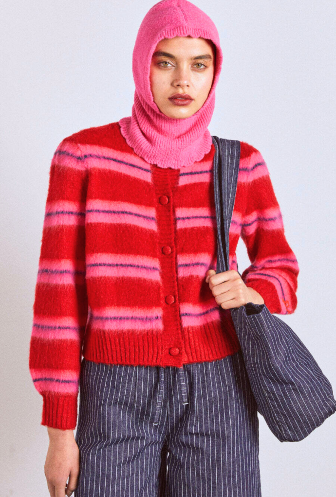Tops | Women Damson Madder Cece Stripe Cardigan - Red &amp; Pink Stripe