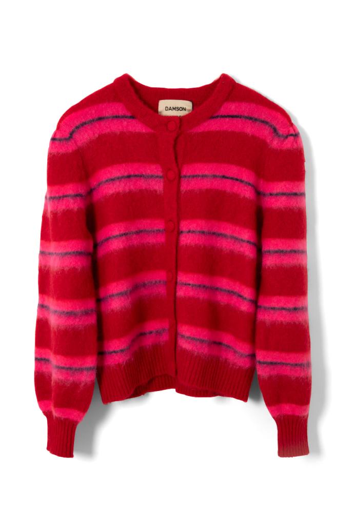 Tops | Women Damson Madder Cece Stripe Cardigan - Red &amp; Pink Stripe