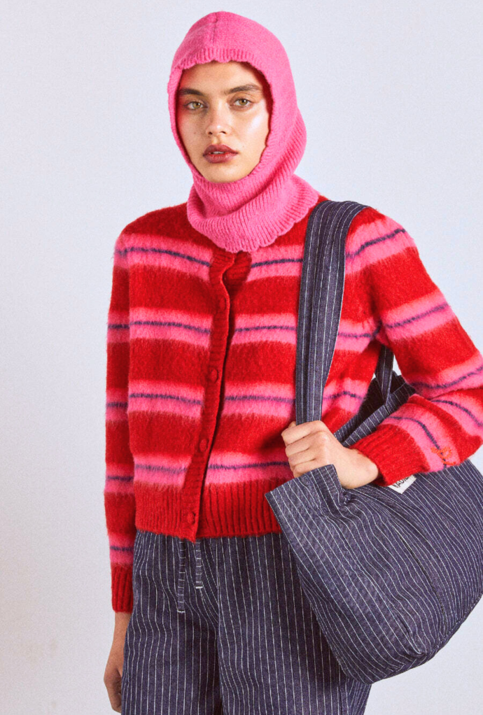 Tops | Women Damson Madder Cece Stripe Cardigan - Red &amp; Pink Stripe