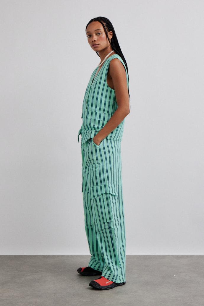 Tops | Women Damson Madder Coco Oversized Waistcoat - Mint Stripe