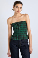 Tops | Women Damson Madder Elsa Shirred Bardot Cami - Green Check