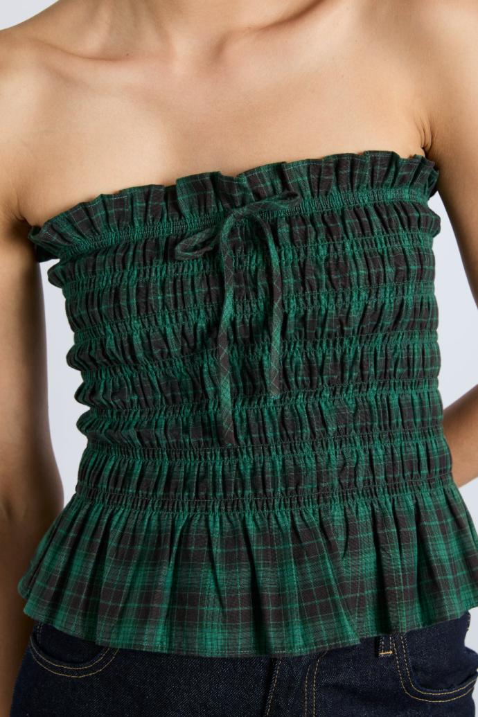 Tops | Women Damson Madder Elsa Shirred Bardot Cami - Green Check