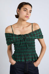Tops | Women Damson Madder Elsa Shirred Bardot Cami - Green Check