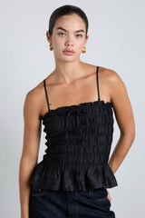 Tops | Women Damson Madder Elsa Shirred Cami - Black Taffeta