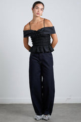 Tops | Women Damson Madder Elsa Shirred Cami - Black Taffeta