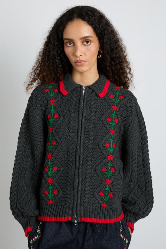 Tops | Women Damson Madder Grandpa Cardigan - Charcoal Cable