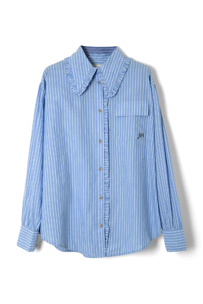 Tops | Women Damson Madder Kendall Ruffle Shirt - Blue Stripe