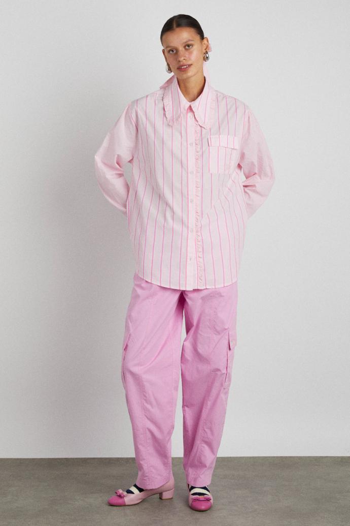 Tops | Women Damson Madder Kendall Ruffle Shirt - Pink Stripe Mix