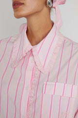 Tops | Women Damson Madder Kendall Ruffle Shirt - Pink Stripe Mix