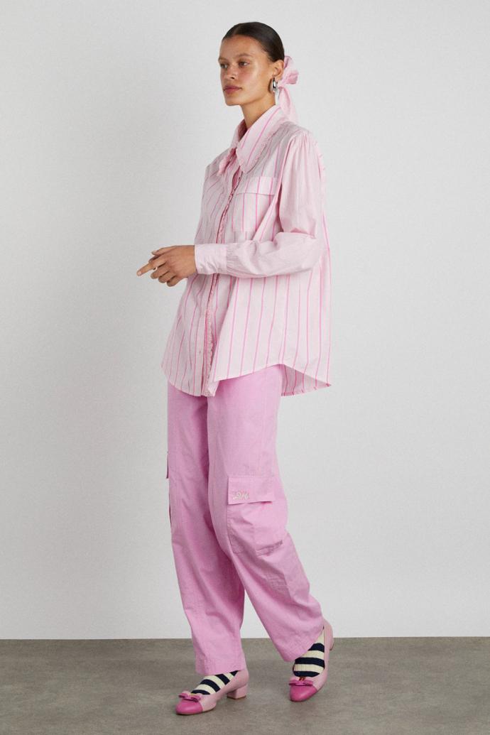 Tops | Women Damson Madder Kendall Ruffle Shirt - Pink Stripe Mix