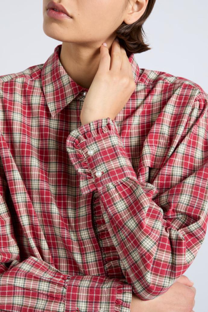 Tops | Women Damson Madder Kylie Ruffle Shirt - Red Check