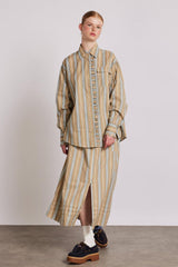 Tops | Women Damson Madder Kylie Ruffle Shirt - Tan Stripe