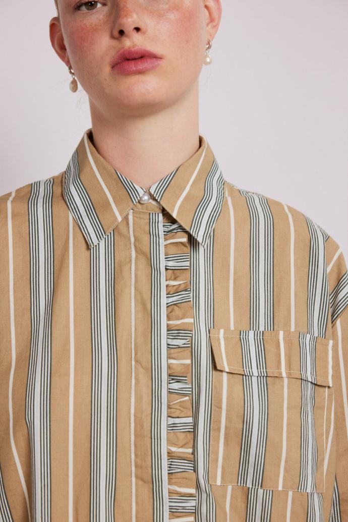 Tops | Women Damson Madder Kylie Ruffle Shirt - Tan Stripe
