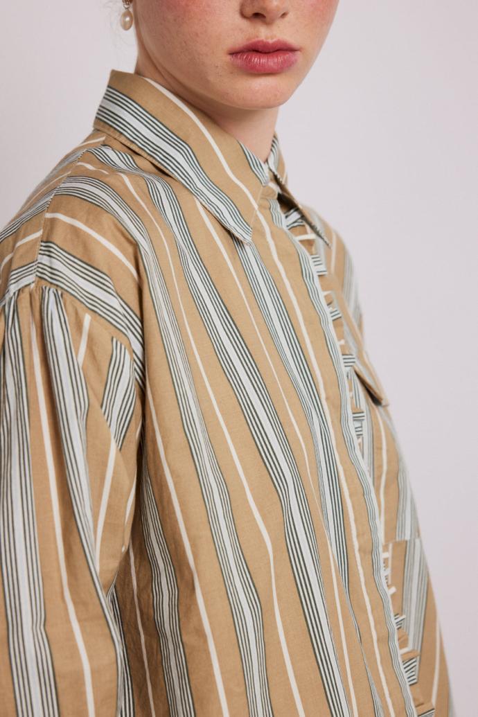 Tops | Women Damson Madder Kylie Ruffle Shirt - Tan Stripe