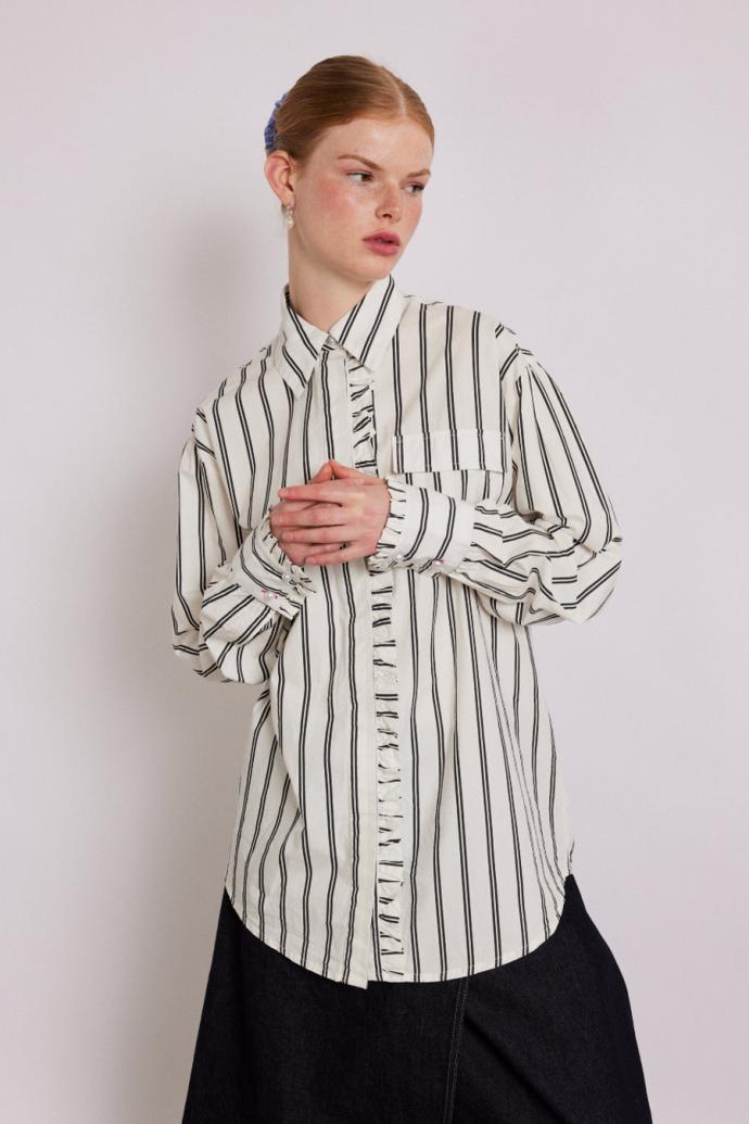Tops | Women Damson Madder Kylie Ruffle Shirt - White Stripe