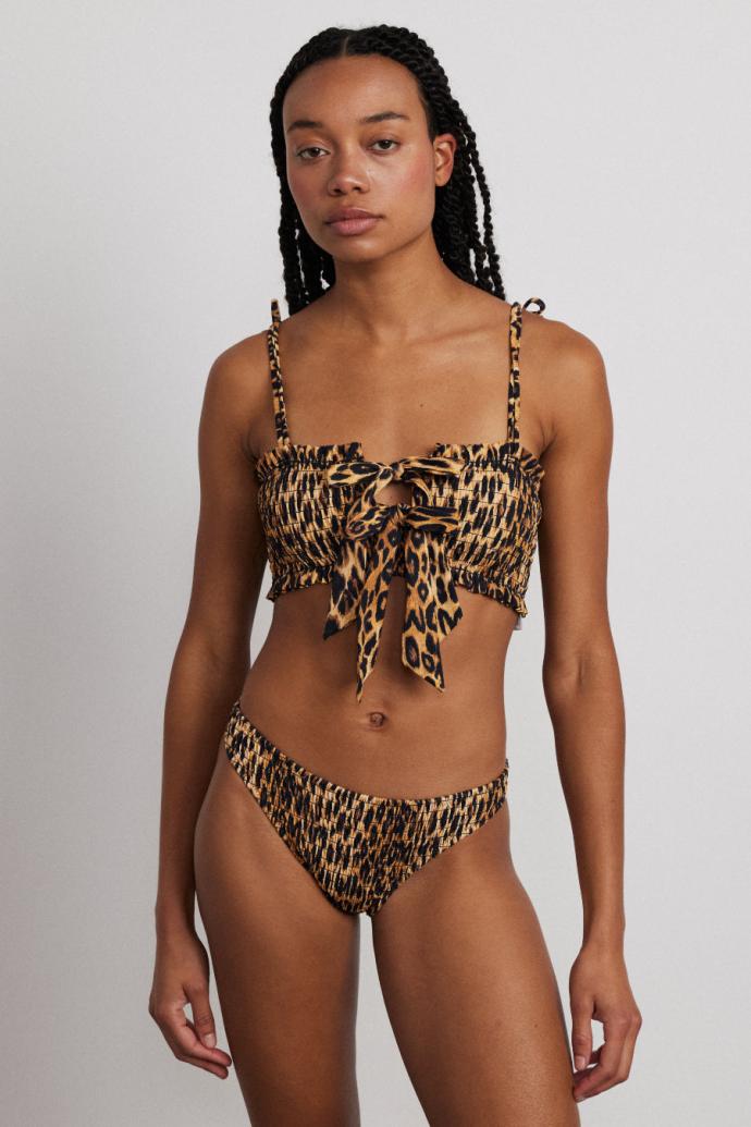 Tops | Women Damson Madder Lexie Shirred Tie Front Bikini Top - Leopard