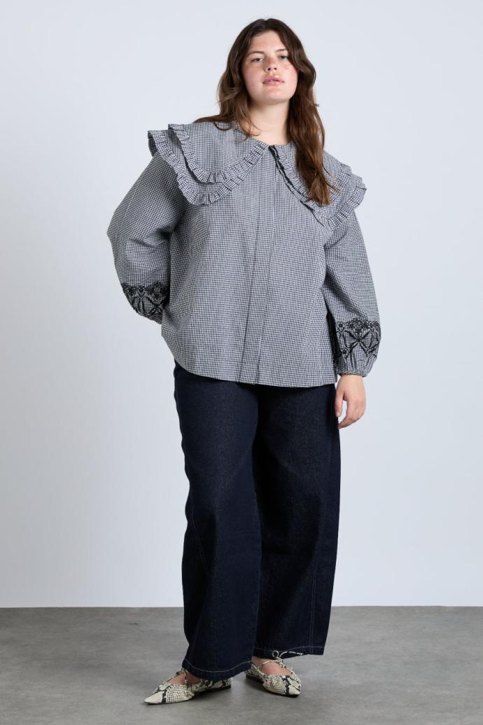 Tops | Women Damson Madder Lois Double Collar Blouse - Black Gingham