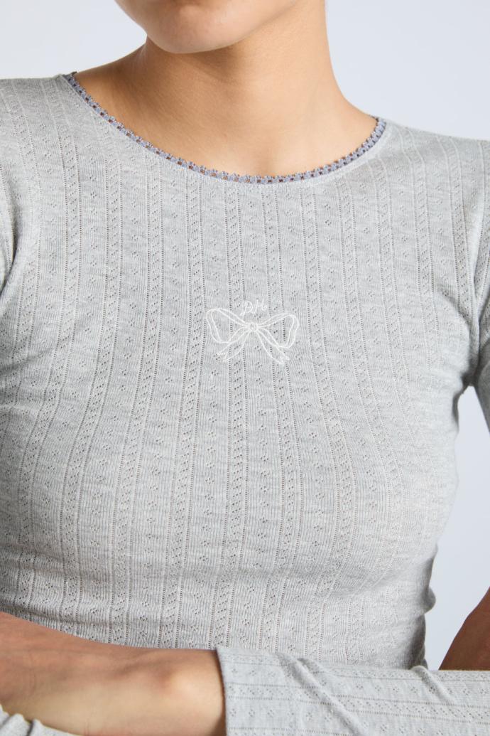 Tops | Women Damson Madder Lua Long Sleeve Pointelle Top - Grey Marl