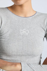 Tops | Women Damson Madder Lua Long Sleeve Pointelle Top - Grey Marl